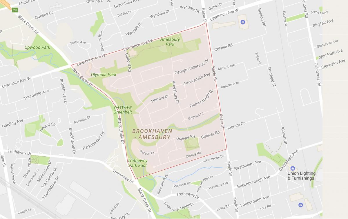 Zemljevid Amesbury sosedske Torontu