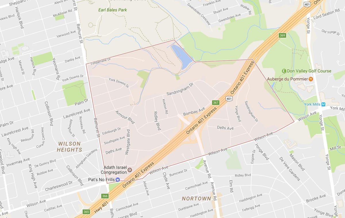 Zemljevid Armour Višine sosedske Torontu