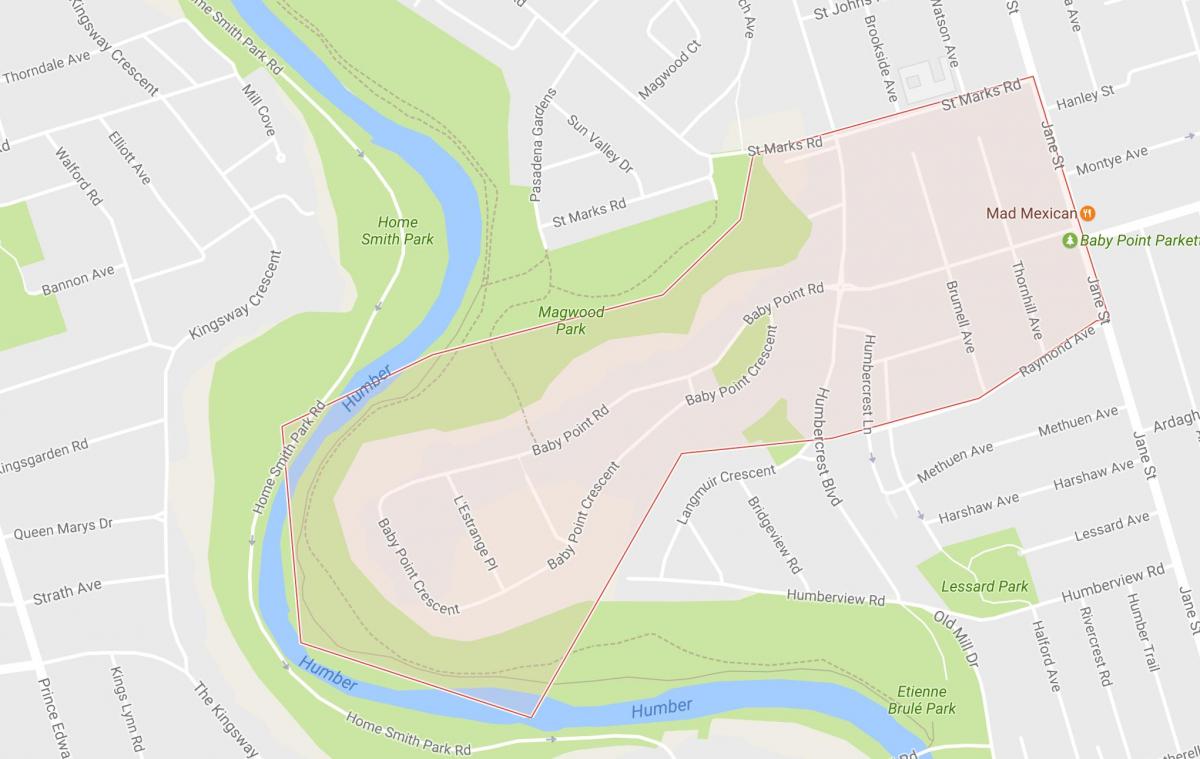 Zemljevid Baby Točke sosedske Torontu
