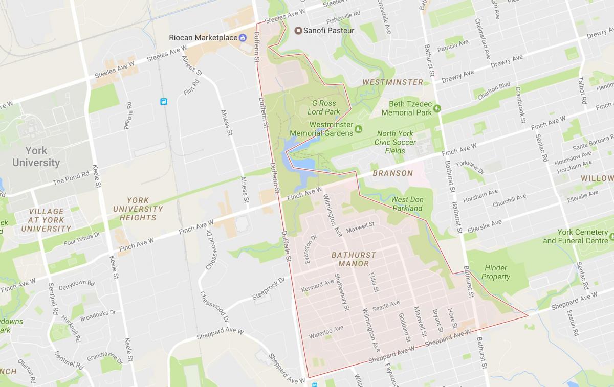 Zemljevid Bathurst Dvorec sosedske Torontu