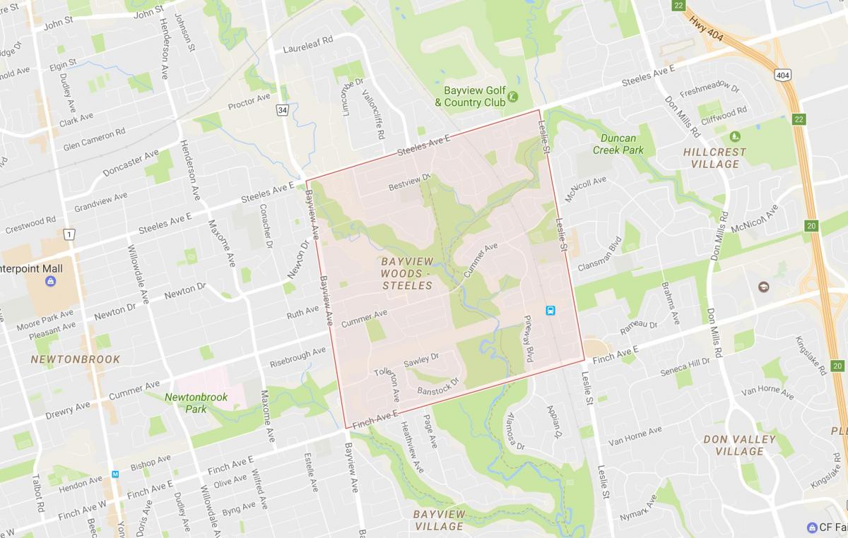 Zemljevid Bayview Gozdu – Steeles sosedske Torontu