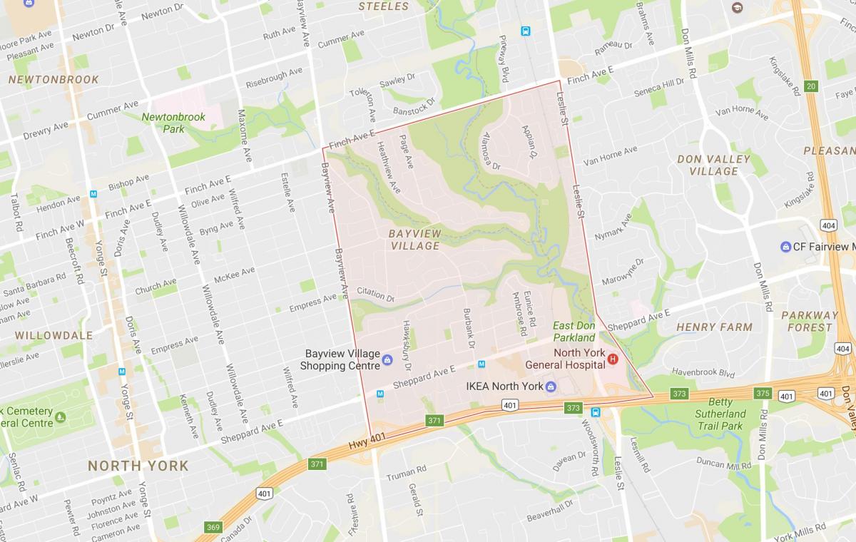 Zemljevid Bayview Vasi sosedske Torontu