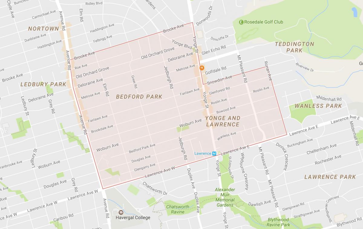 Zemljevid Bedford Park sosedske Torontu