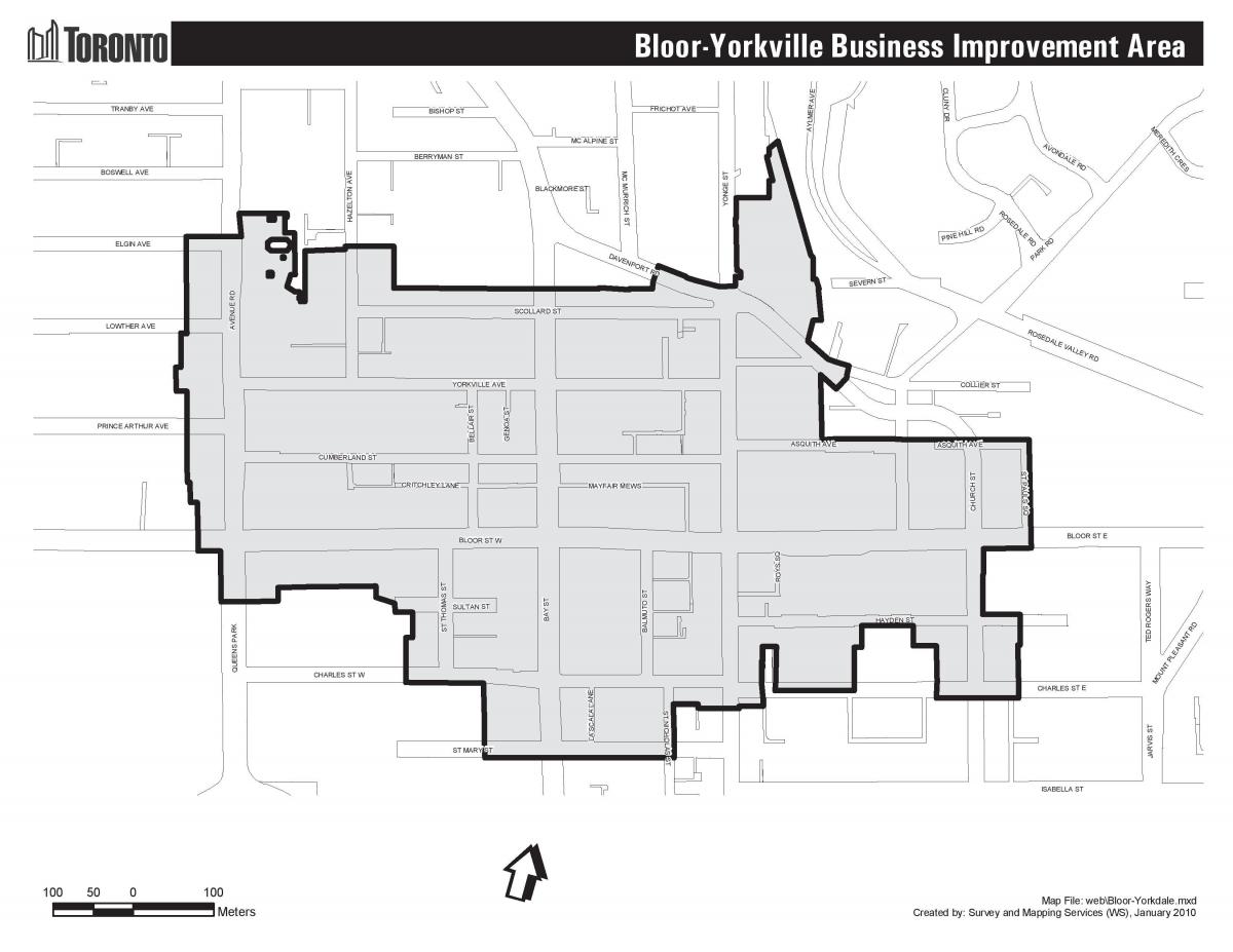 Zemljevid Bloor Yorkville Torontu boudary