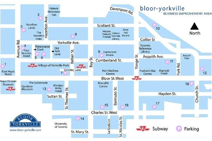 Zemljevid Bloor Yorkville podzemne železnice