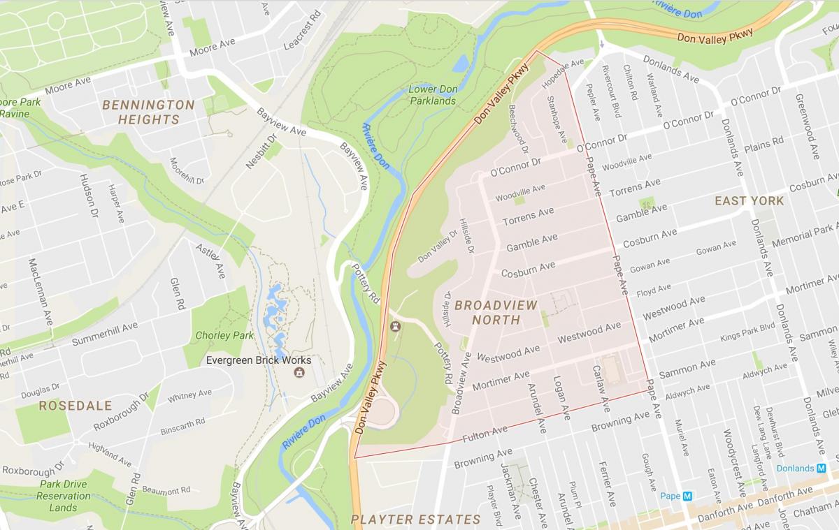 Zemljevid Broadview Severu v sosedstvu Torontu