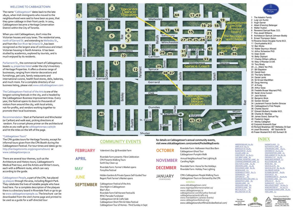 Zemljevid Cabbagetown dogodkov v Torontu