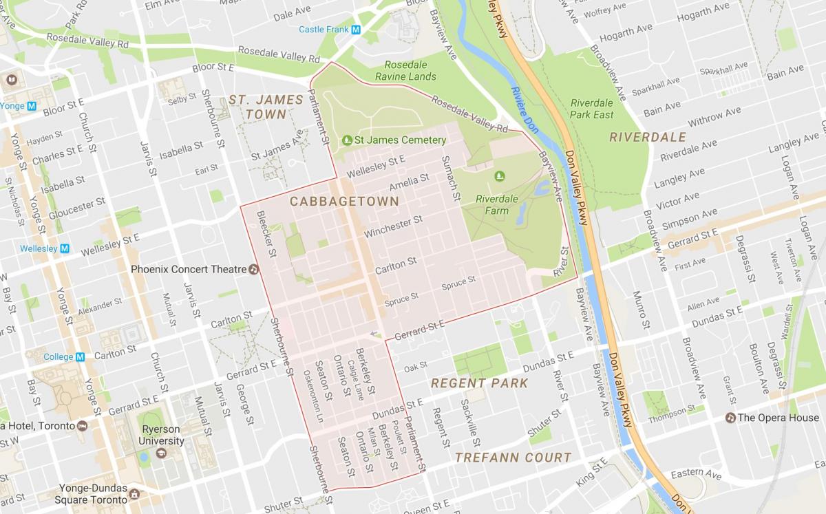 Zemljevid Cabbagetown sosedske Torontu