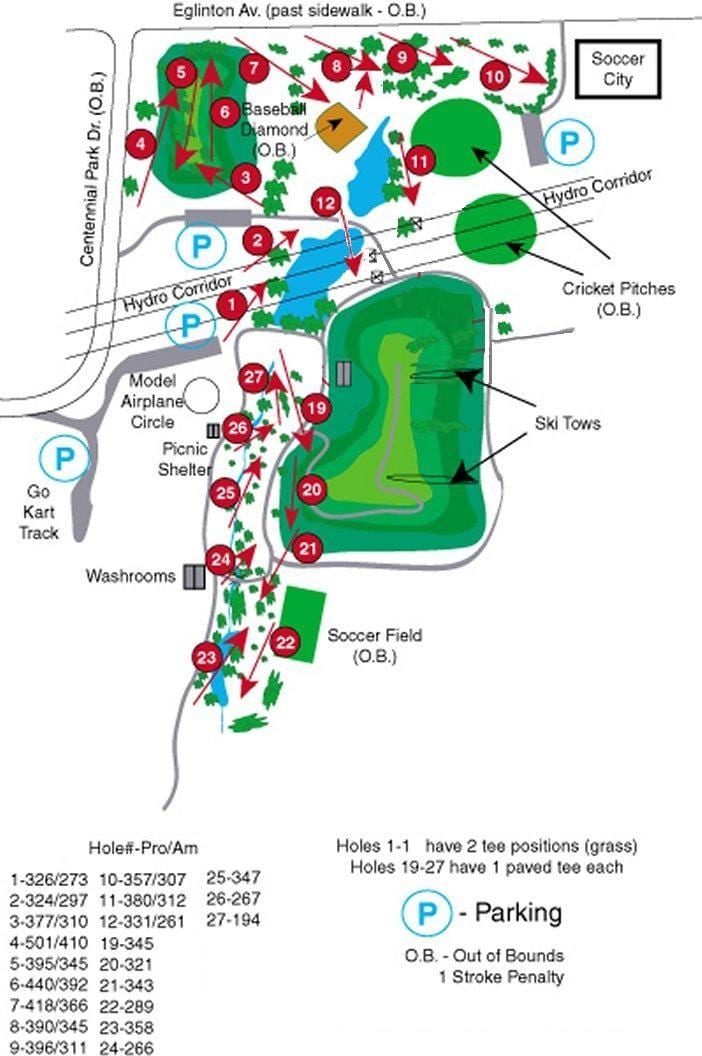 Zemljevid Centennial Park, igrišča za golf v Torontu