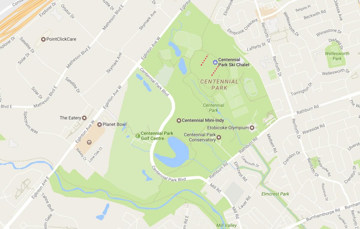 Zemljevid Centennial Park sosedske Torontu