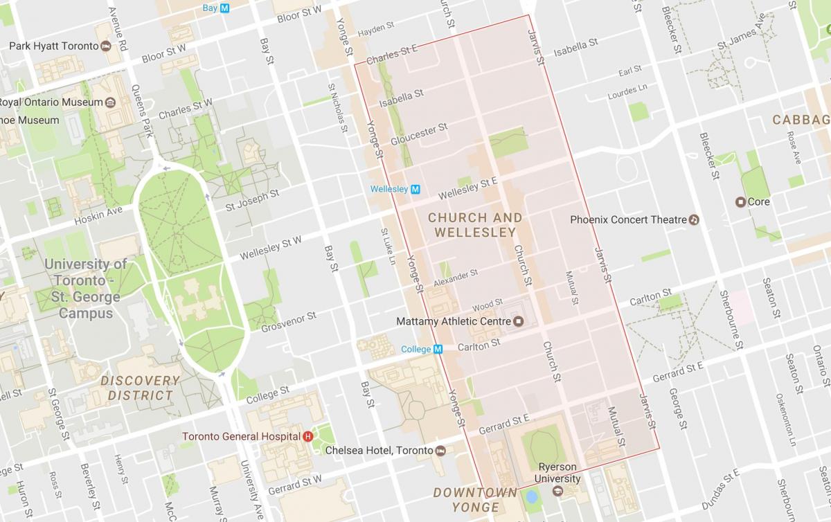 Zemljevid Cerkev in Wellesley sosedske Torontu