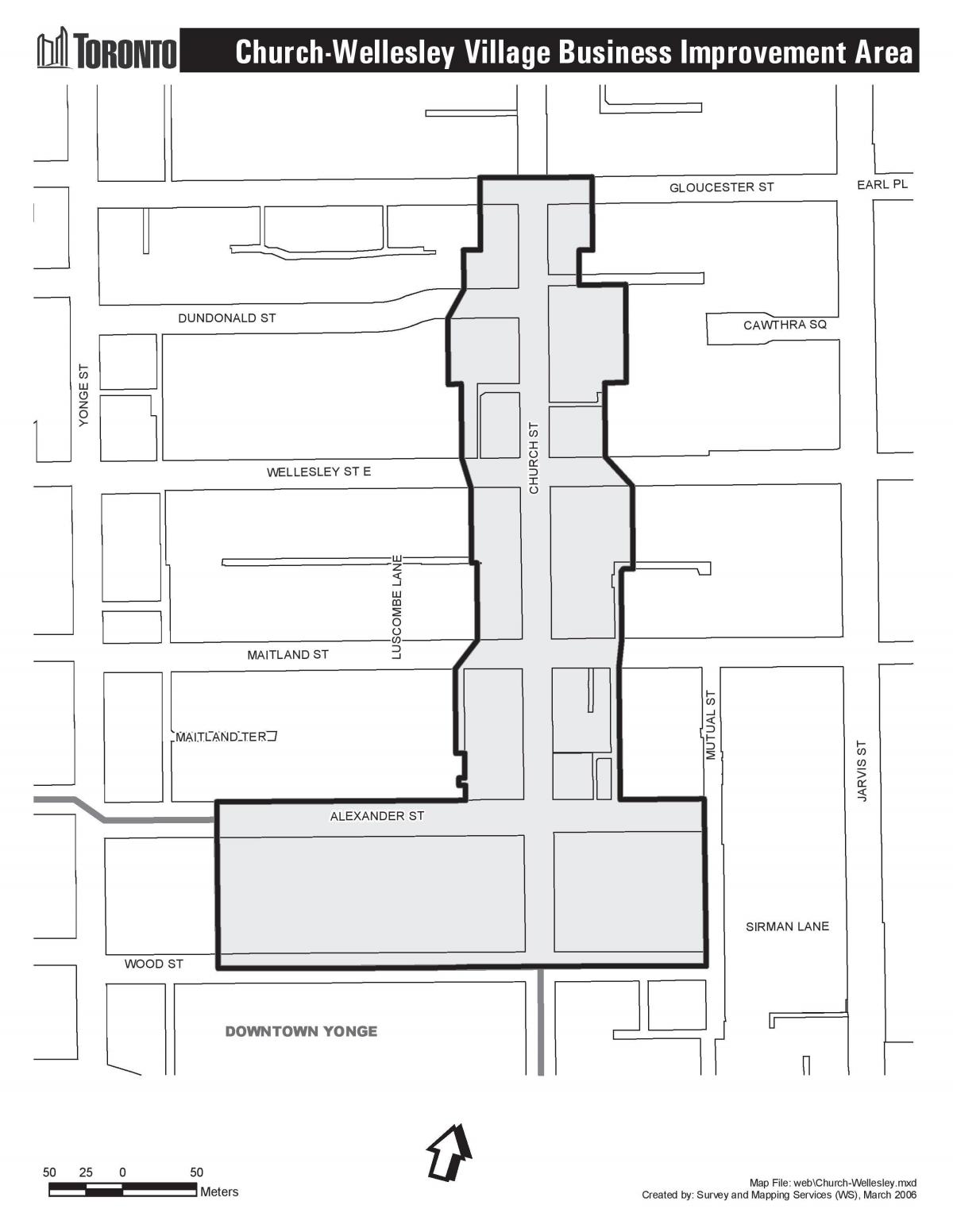 Zemljevid Cerkev-Wellesley Vasi Izboljšave poslovanja Področju Torontu
