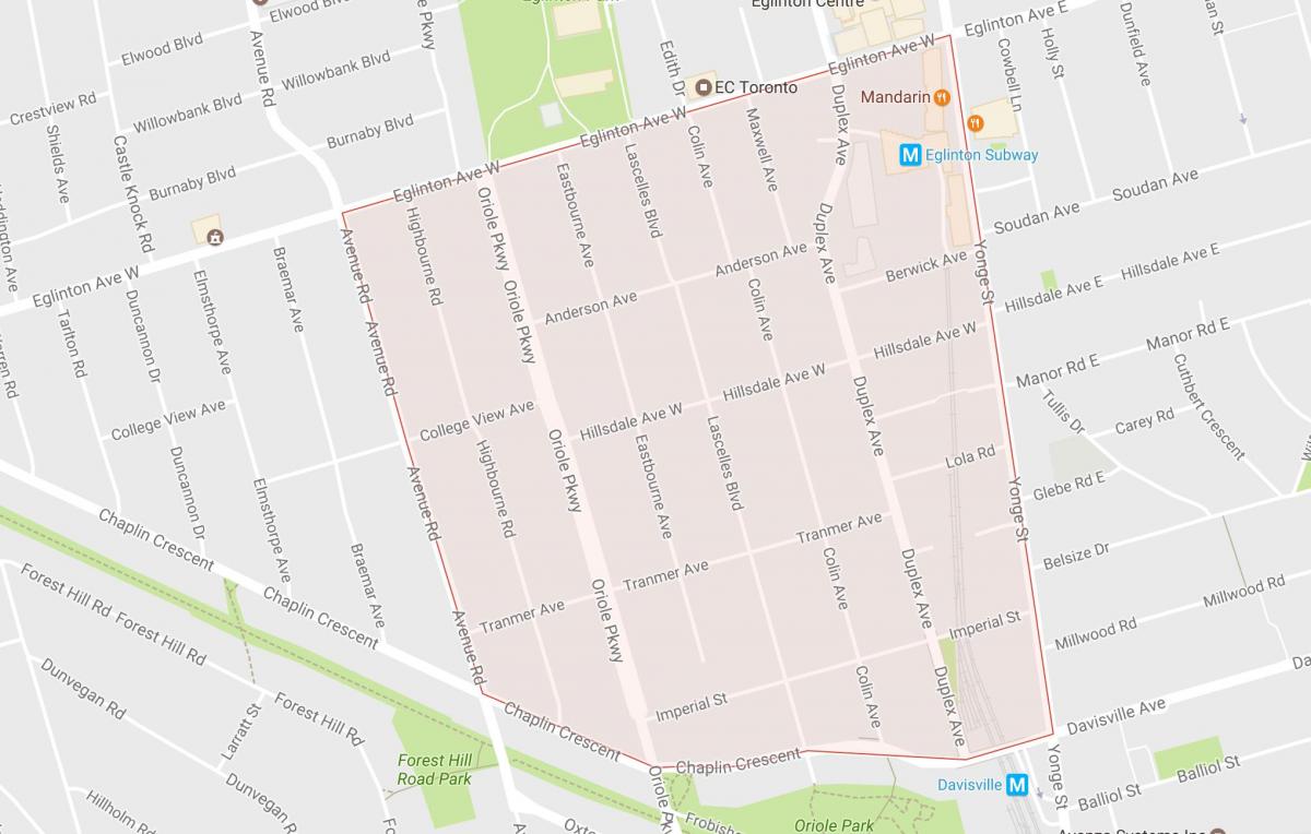 Zemljevid Chaplin Posestva sosedske Torontu
