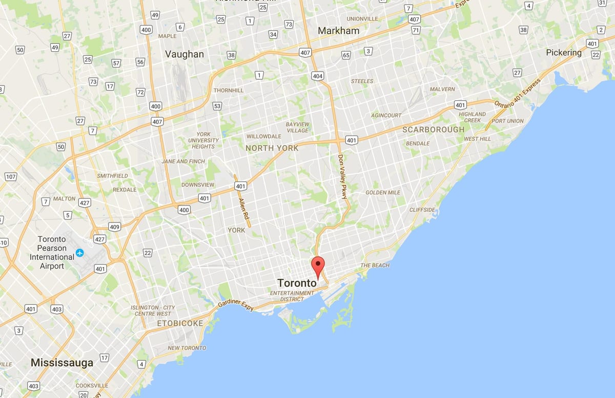 Zemljevid Corktown okrožno Torontu