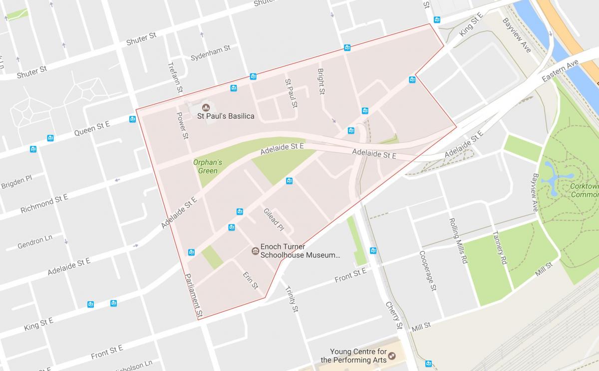 Zemljevid Corktown sosedske Torontu