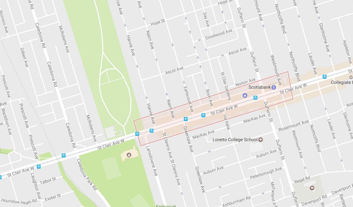 Zemljevid Corso Italia sosedske Torontu