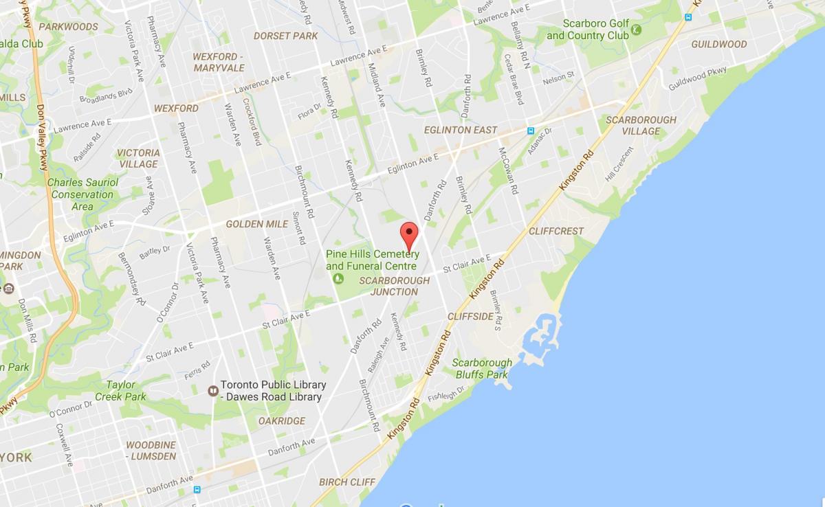 Zemljevid Danforth cesti v Torontu