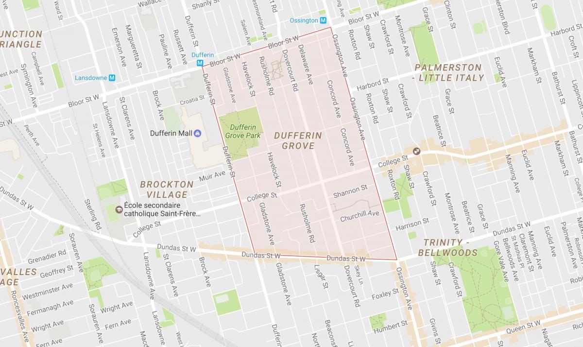 Zemljevid Dufferin Grove sosedske Torontu