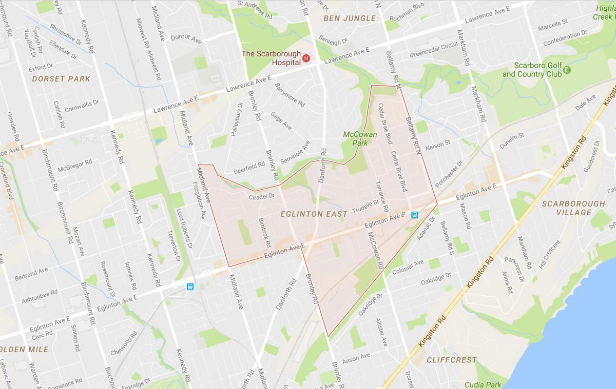 Zemljevid Eglinton Vzhodu soseska Torontu