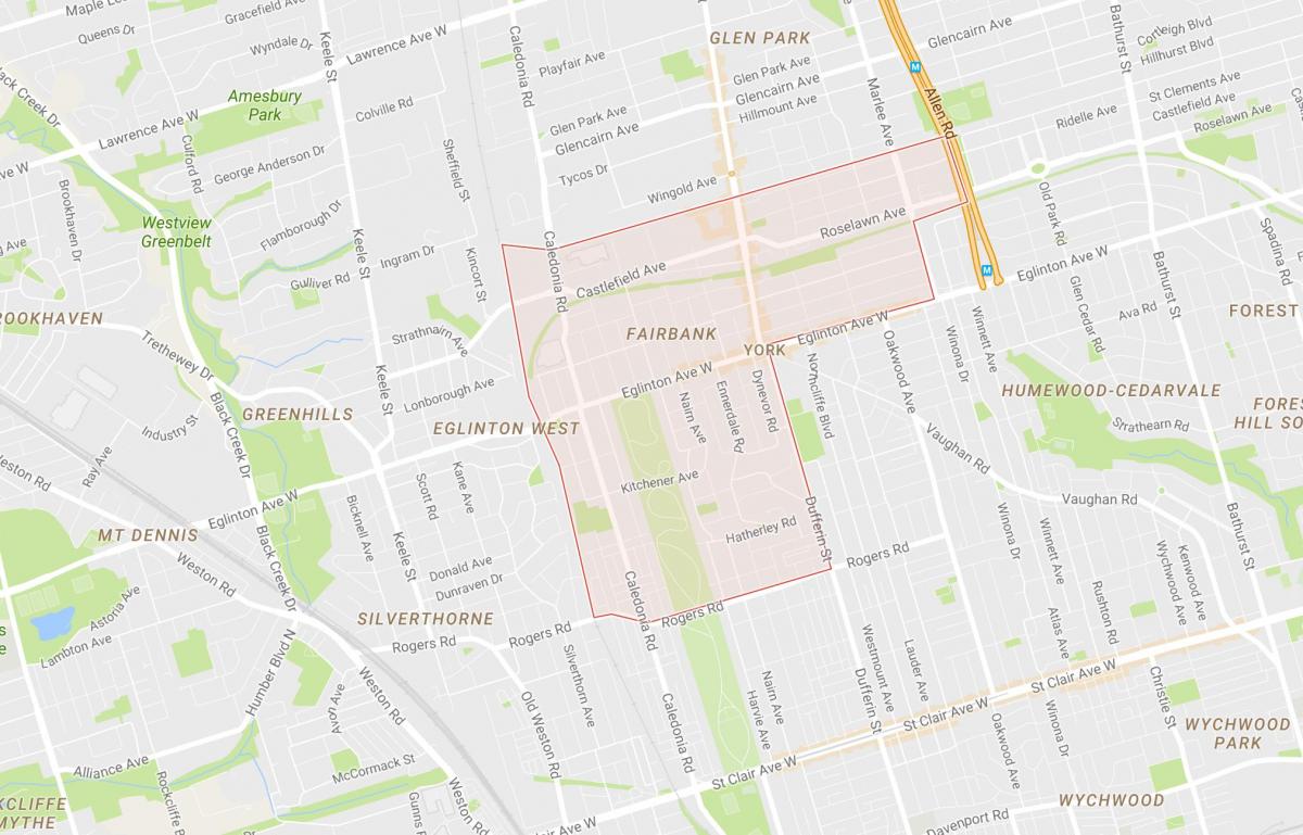 Zemljevid Fairbank sosedske Torontu