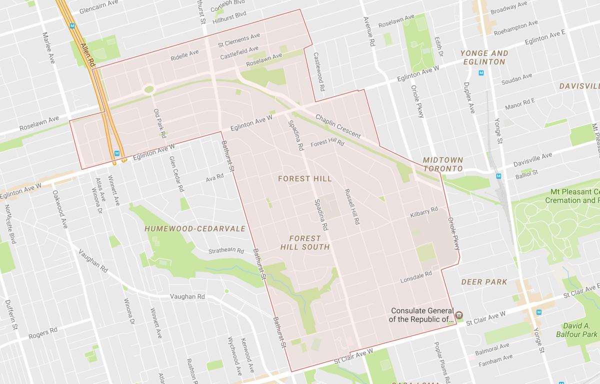 Zemljevid Forest Hill sosedske Torontu