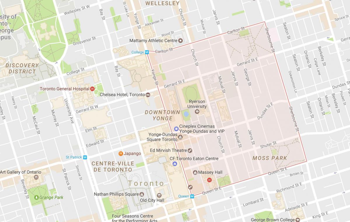 Zemljevid Garden District Toronto Mestni