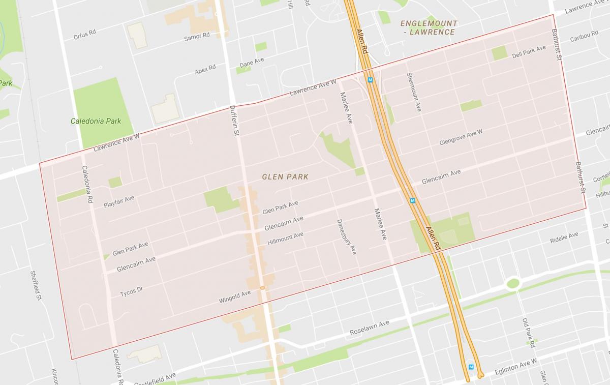 Zemljevid Glen Park sosedske Torontu