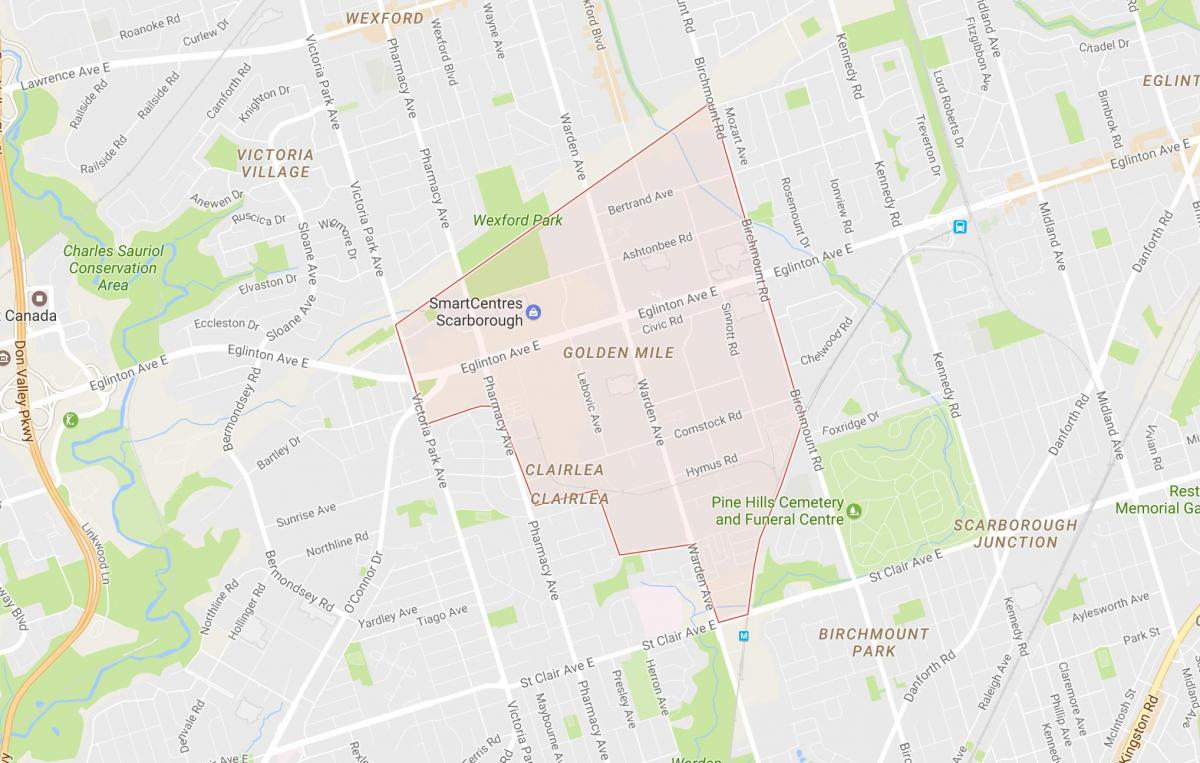 Zemljevid Golden Mile sosedske Torontu