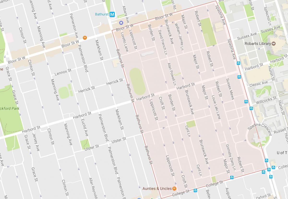 Zemljevid Harbord Vasi sosedske Torontu