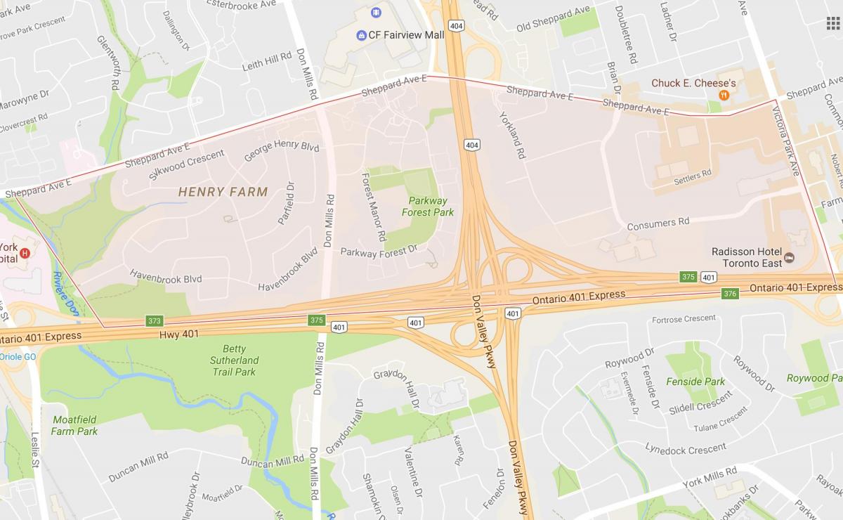 Zemljevid Henry Kmetiji sosedske Torontu
