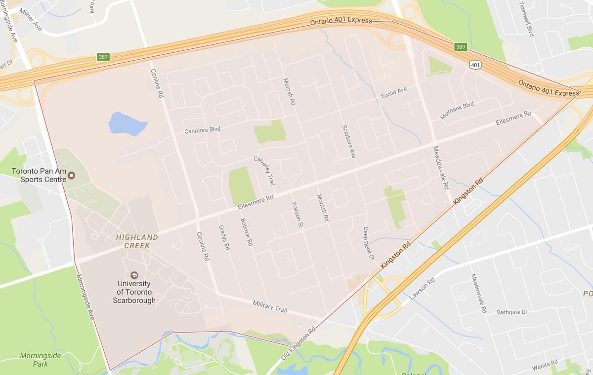 Zemljevid Highland Creek sosedske Torontu