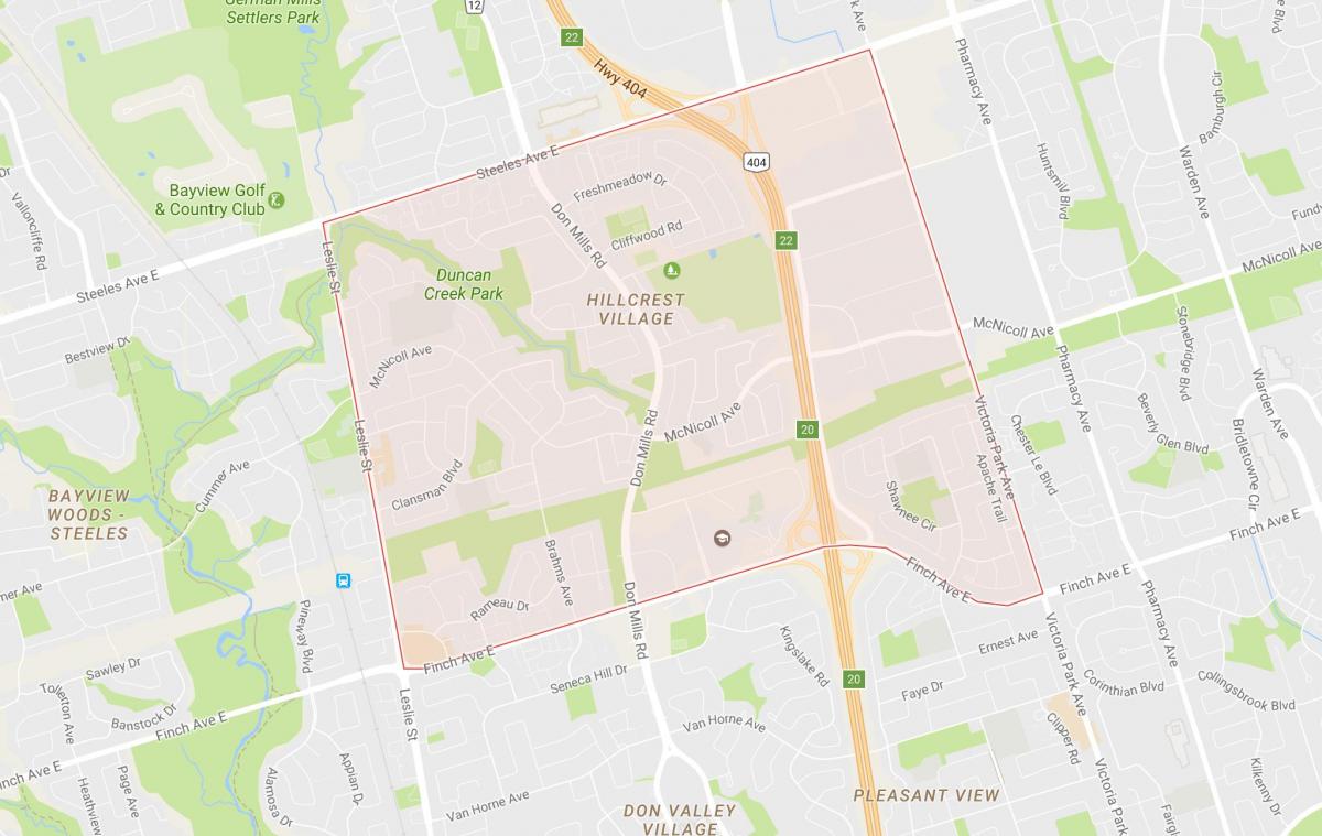 Zemljevid Hillcrest Vasi sosedske Torontu