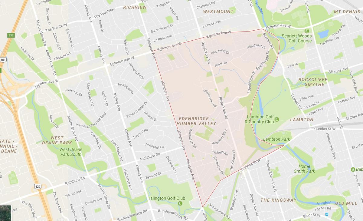 Zemljevid Humber Doline, Vasi sosedske Torontu