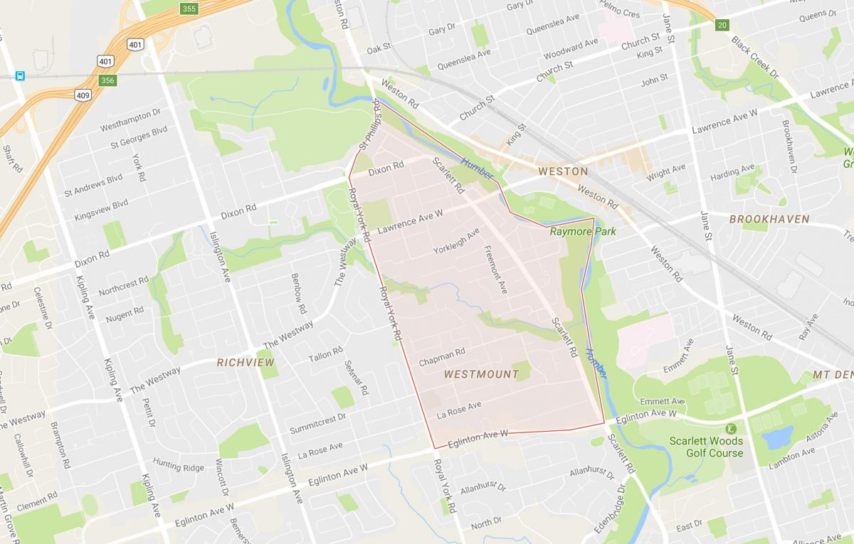 Zemljevid Humber Višine – Westmount sosedske Torontu