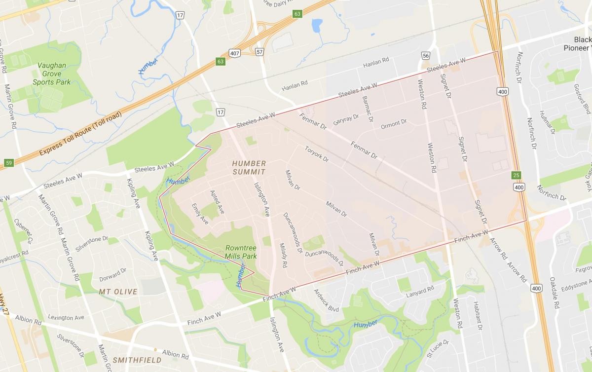 Zemljevid Humber Vrhu sosedske Torontu
