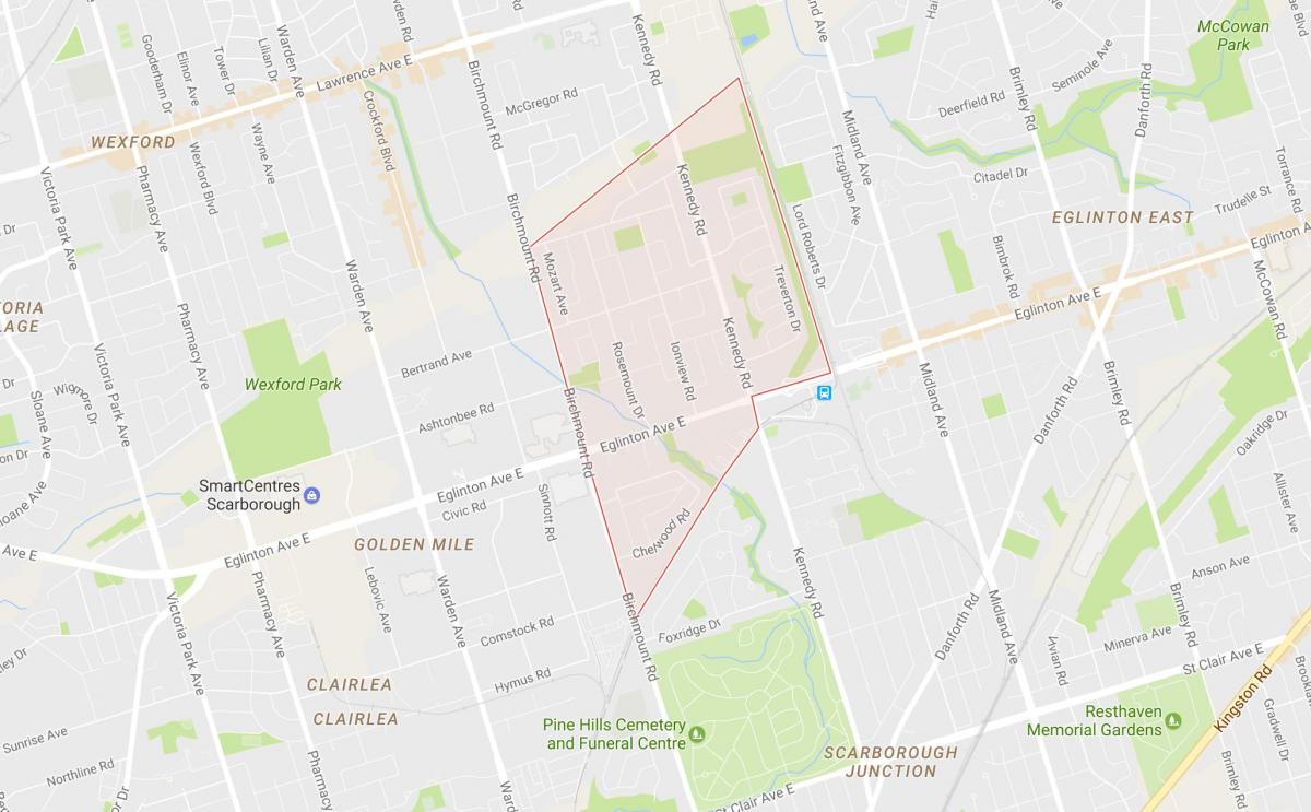 Zemljevid Ionview sosedske Torontu
