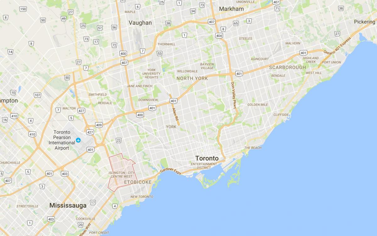 Zemljevid Islingtona-City Center West okrožno Torontu