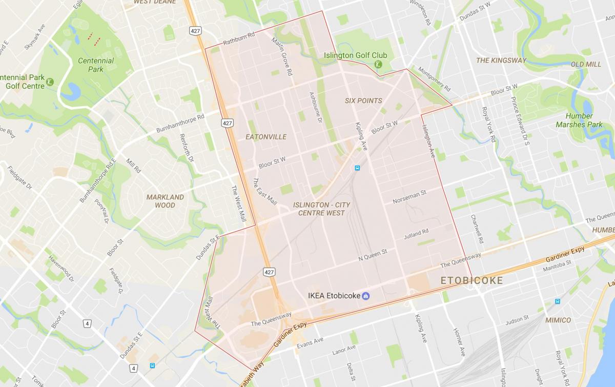Zemljevid Islingtona-Mestno Središče Zahodno sosedstvo, Toronto