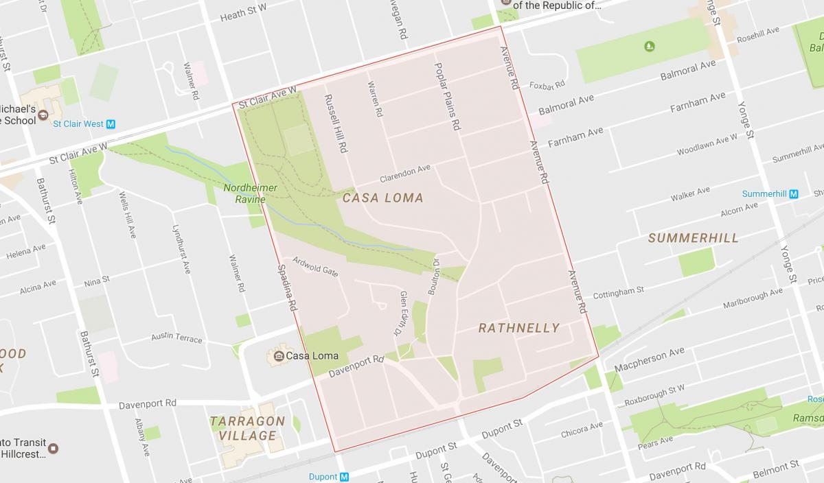 Zemljevid Južne Hill sosedske Torontu