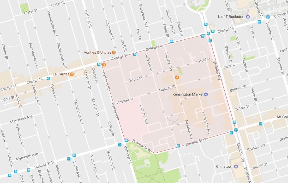 Zemljevid Kensington Trgu sosedske Torontu