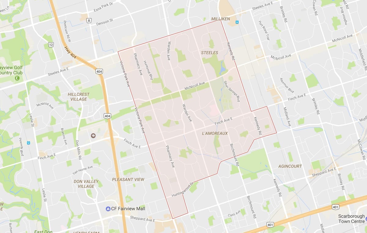 Zemljevid L'Amoreaux sosedske Torontu