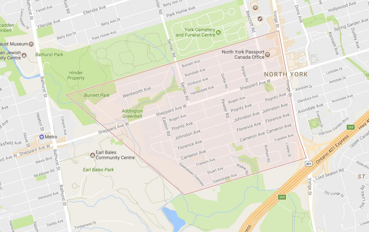 Zemljevid Lansing sosedske Torontu
