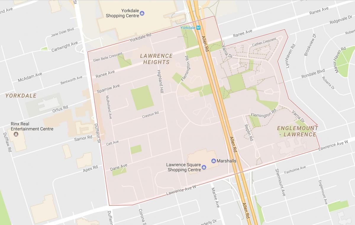 Zemljevid Lawrence Višine sosedske Torontu