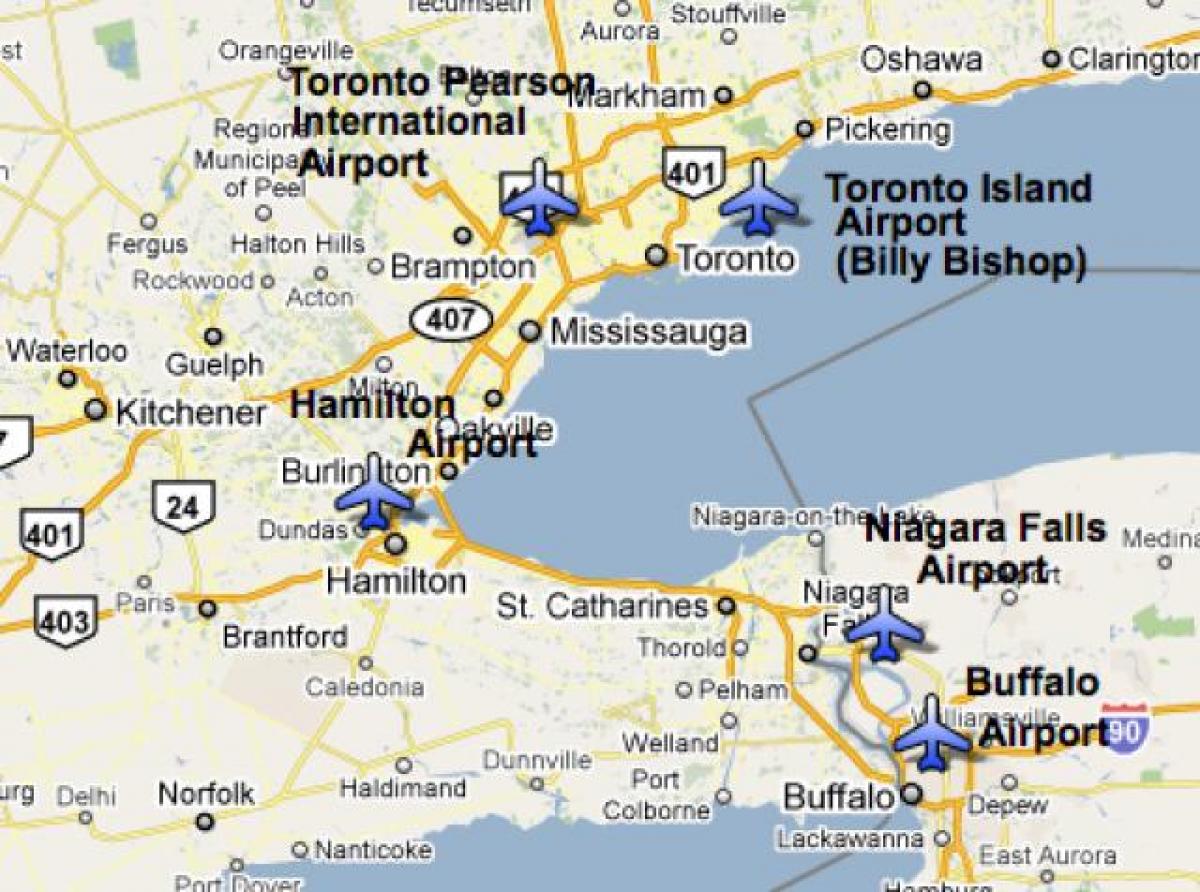 Zemljevid Letališča v bližini Torontu