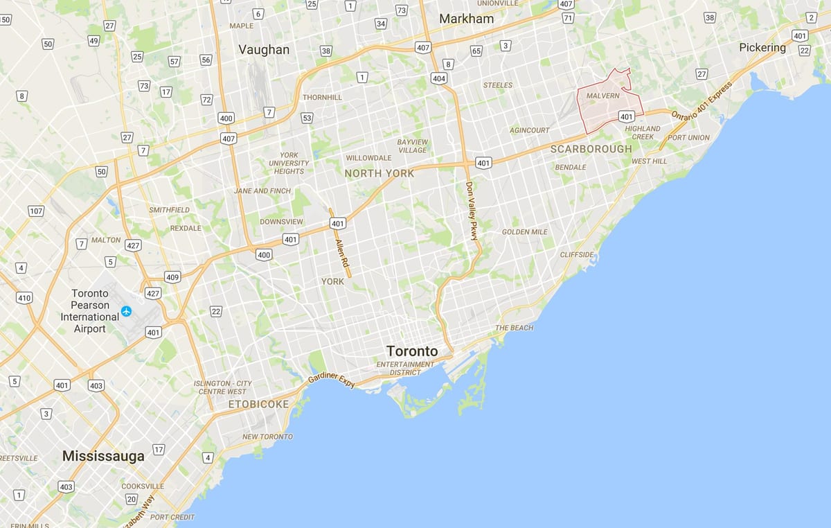 Zemljevid Malvern okrožno Torontu