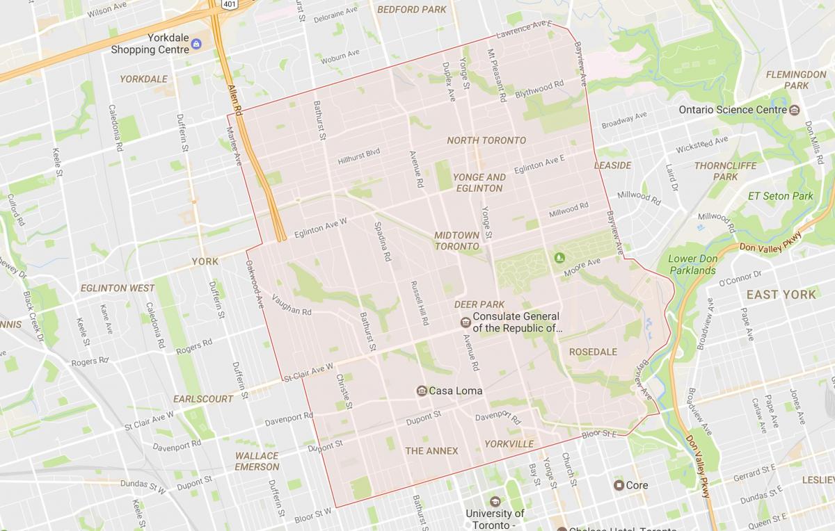 Zemljevid Midtown sosedske Torontu