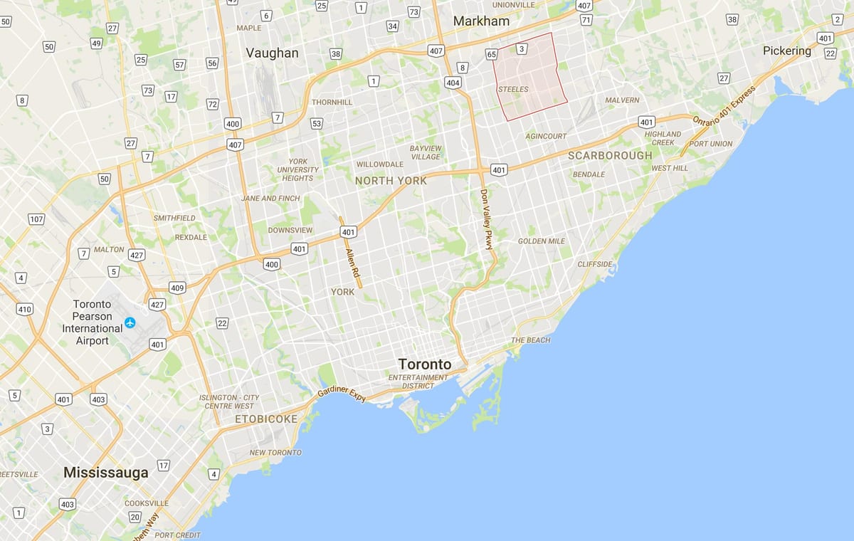 Zemljevid Milliken okrožno Torontu