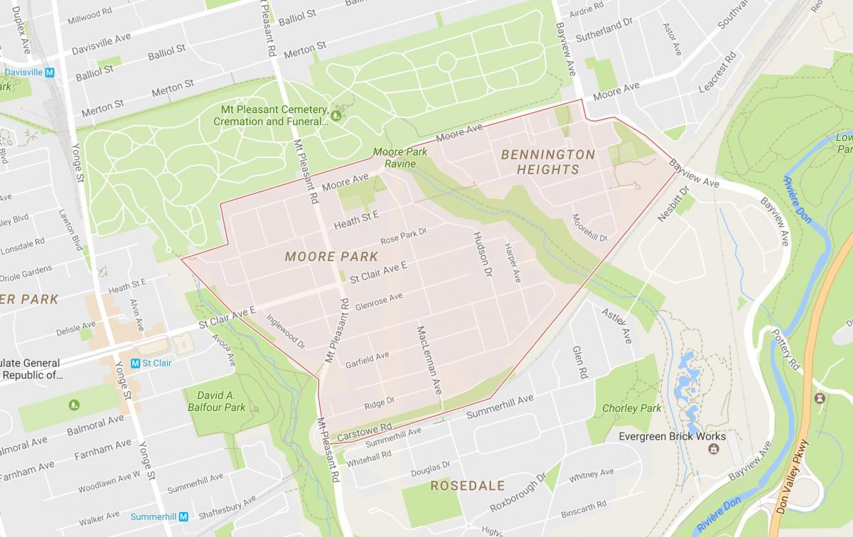 Zemljevid Moore Park sosedske Torontu