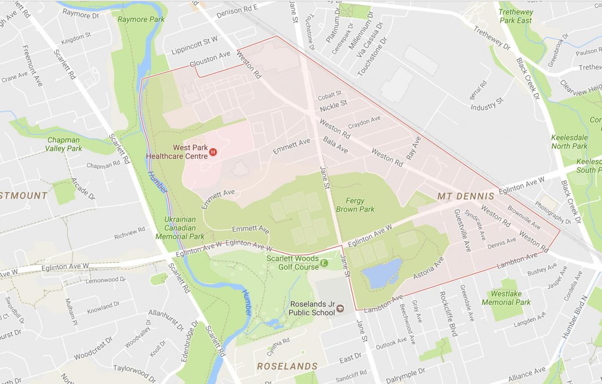 Zemljevid Gori Dennis sosedske Torontu