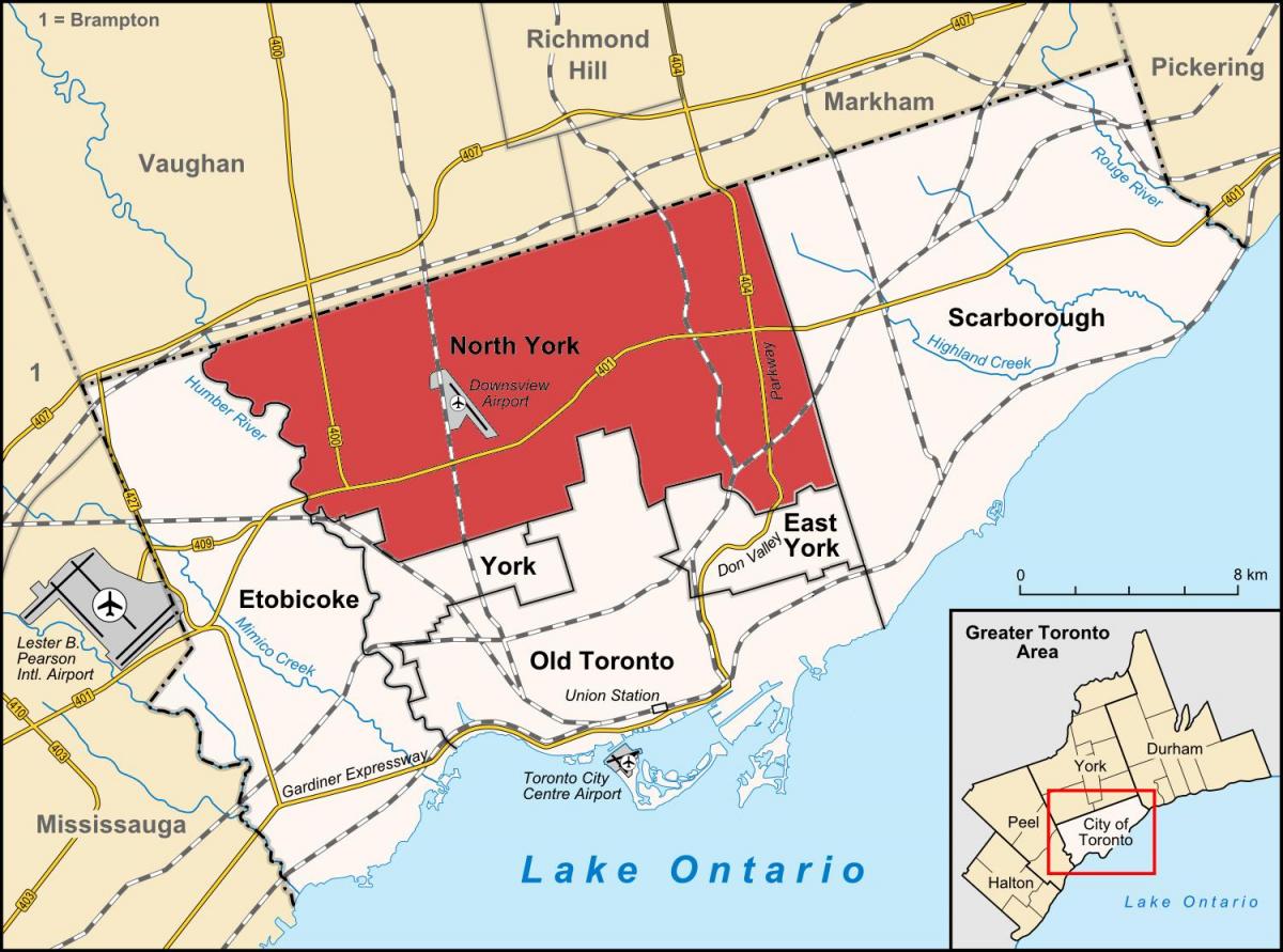Zemljevid Severne York v Torontu
